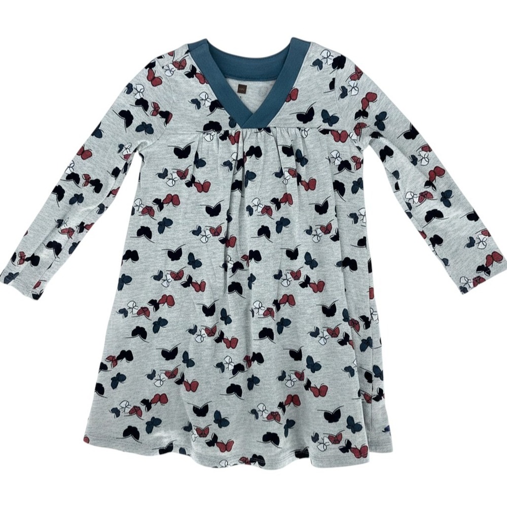 Tea Collection Butterfly Dress Girls 6 Gray Long Sleeve Empire Waist Whimsical